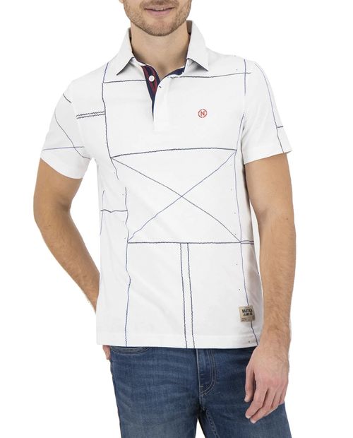 Nautica Camisa polo blanca estampado líneas Nautica para hombre