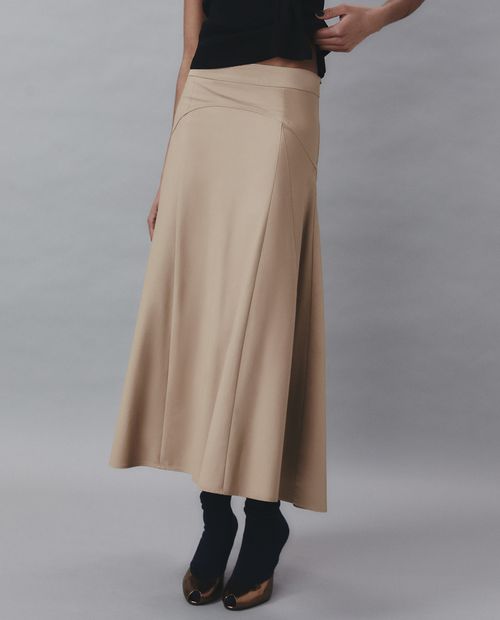 Falda Sfera línea A beige cintura corta para mujer