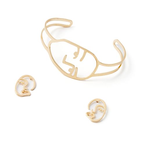 Set de brazalete + aretes  color dorado para mujer