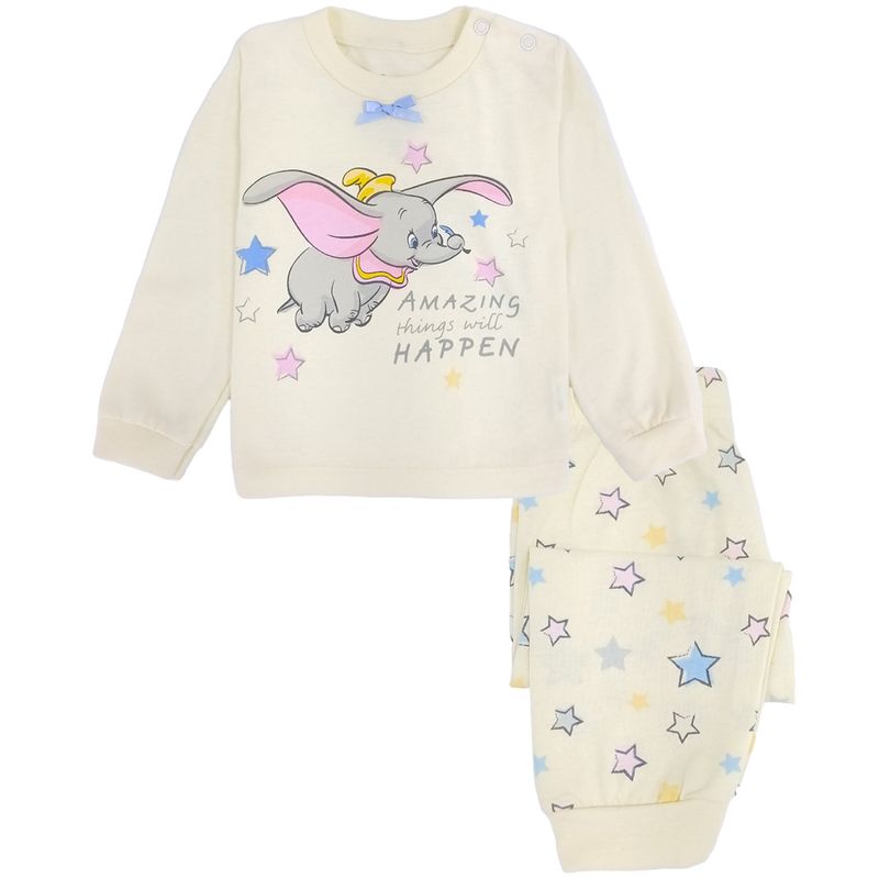 Pijama 2 piezas beige con estampado de dumbo para bebe nina