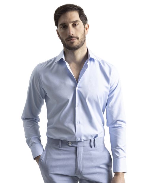 Puro Ego Camisa formal slim fit celeste sólido para hombre