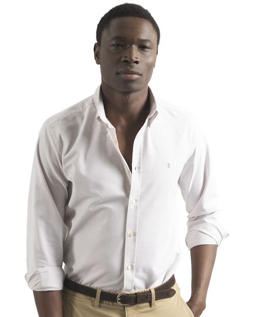 Puro Ego Camisa casual slim fit blanco hueso sólido para hombre