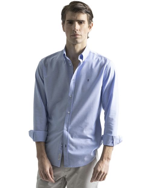Puro Ego Camisa casual slim fit celeste sólido para hombre