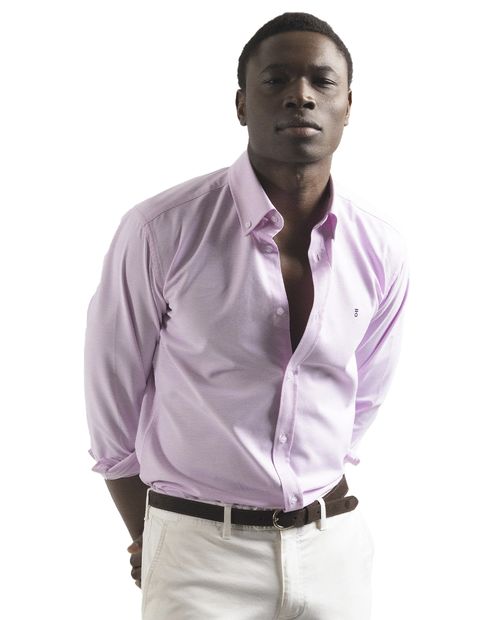 Puro Ego Camisa casual slim fit rosado sólido para hombre