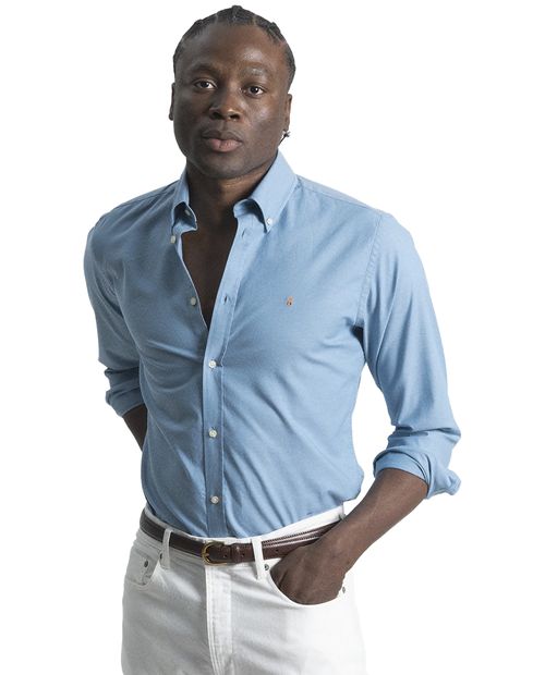Puro Ego Camisa casual slim fit aquamarino sólido para hombre