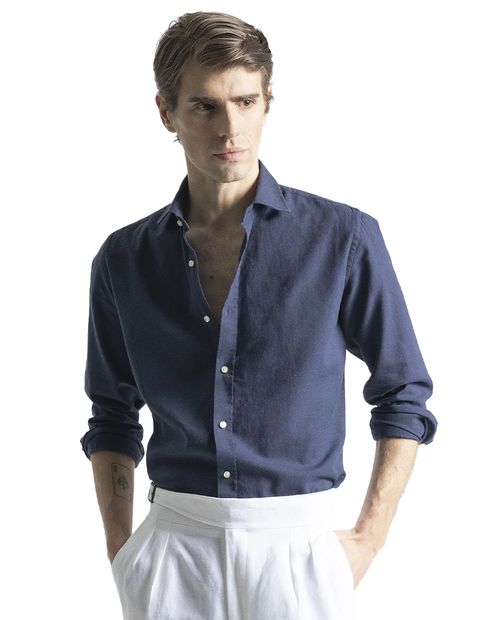 Puro Ego Camisa casual slim fit navy sólido para hombre
