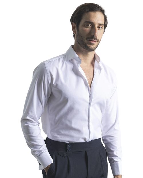 Puro Ego Camisa formal slim fit blanca sólida para hombre