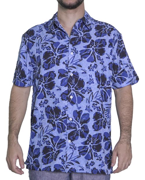 Cubavera Camisa casual azul estampado tropical para hombre