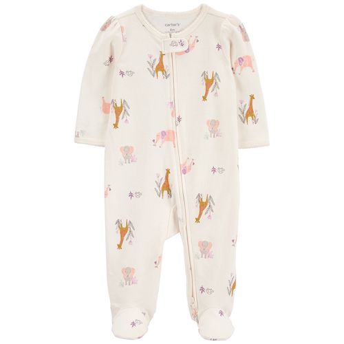 Pijama blanca con estampado de animalitos para bebé niña