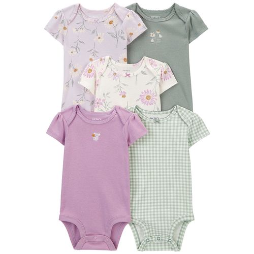 Set de 5 mamelucos multicolor con estampado de flores para bebé niña