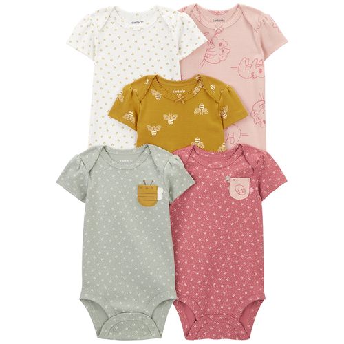 Set de 5 mamelucos multicolor con estampado de flores para bebé niña
