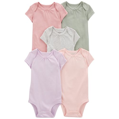 Set de 5 mamelucos multicolor sólido para bebé niña