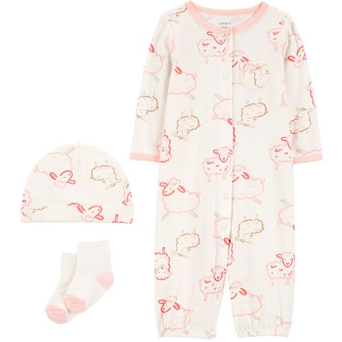 Pijama de 3 piezas blanca con estampado de ovejas para bebé niña