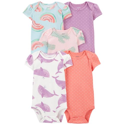 Set de 5 mamelucos multicolor con puntos para bebé niña