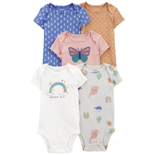 Set de 5 mamelucos multicolor con estampado de arcoíris para bebé niña