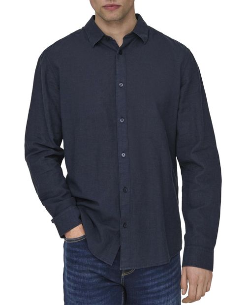 Only & Sons Camisa casual slim fit azul con textura para hombre