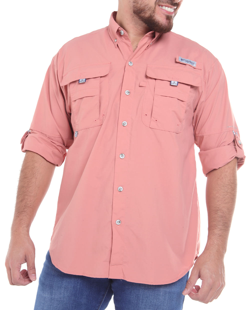 Camisa Columbia PFG Bahama II rosada solida para hombre