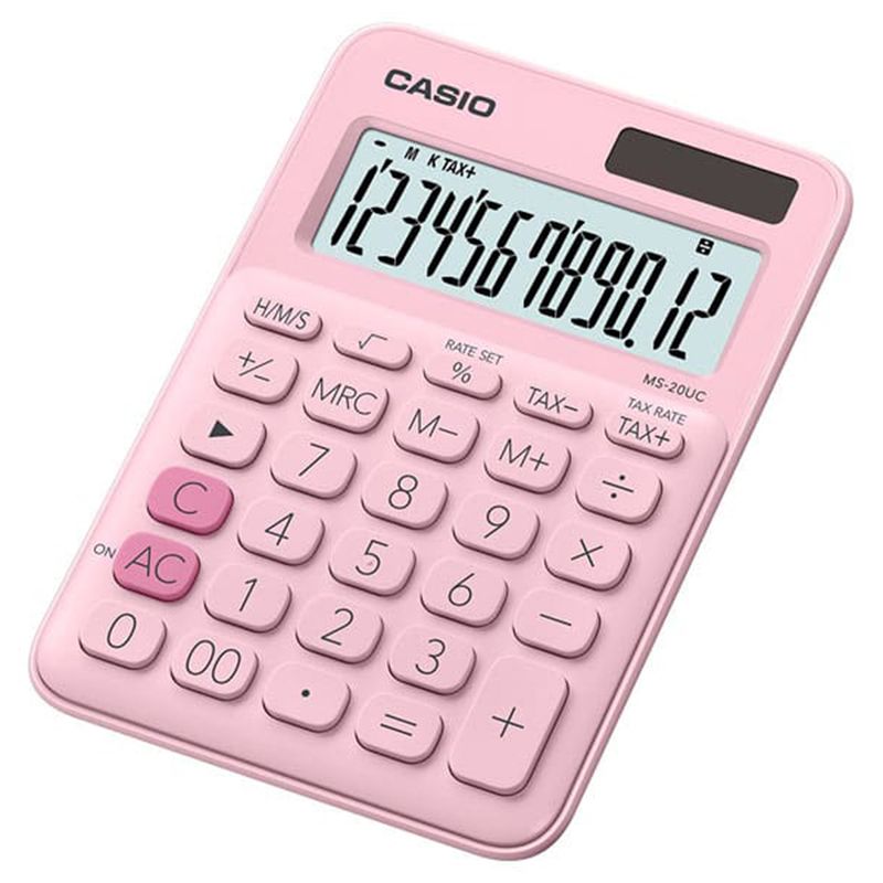 Calculadora de mesa compacta mini 12 digitos rosada casio gran