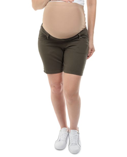 Short maternal Sabrina casual verde olivo de cintura alta para mujer