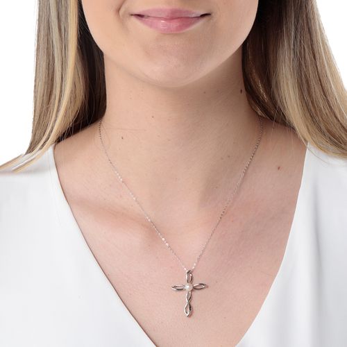 Cadena de plata con dije de cruz 1mm- 18" para mujer