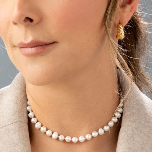 Set collar + aretes de perlas blancas para mujer