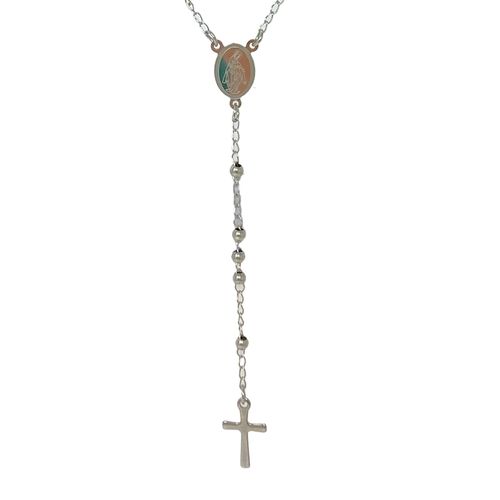 Collar rosario color plateado 1mm-19" para mujer