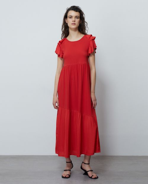 Vestido Sfera maxi rojo manga corta para mujer