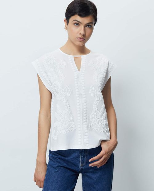 Blusa Sfera casual blanca manga corta para mujer