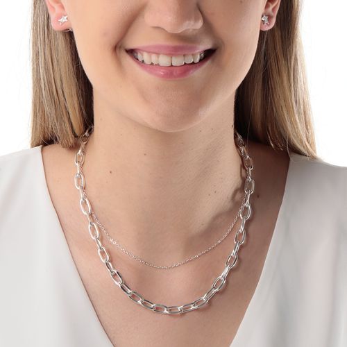 Set cadenas + aretes color plateado para mujer