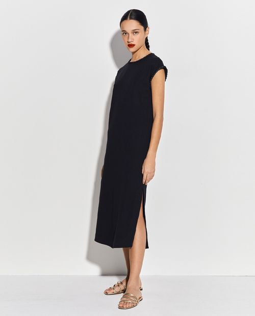 Vestido Sfera midi negro mangas cortas para mujer