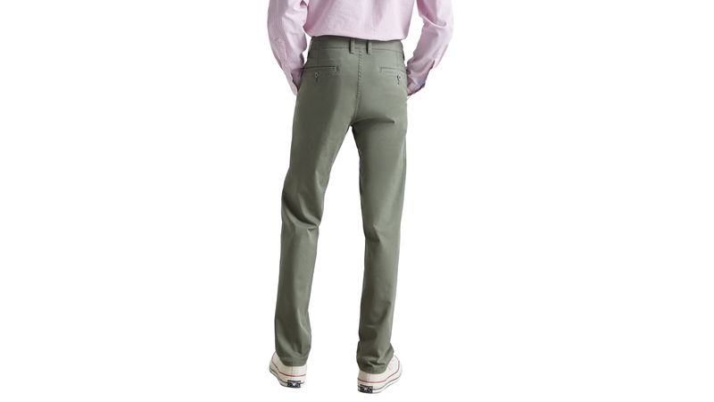 Easy Wear Pantalon chino slim fit verde olivo solido para hombre