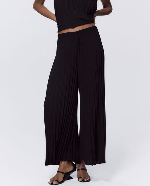 Pantalón Sfera palazzo negro de cintura alta para mujer