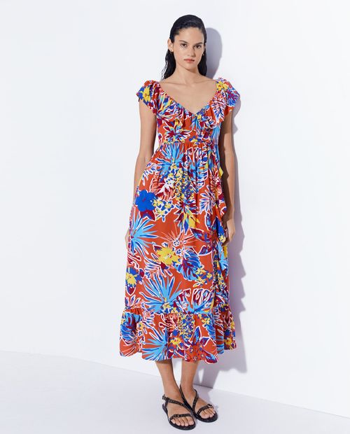 Vestido Sfera midi estampado manga corta para mujer
