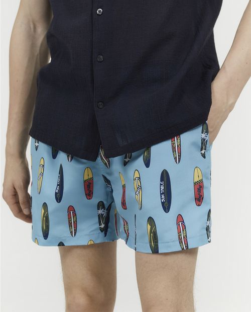 Traje de baño Sfera celeste estampado surf para hombre