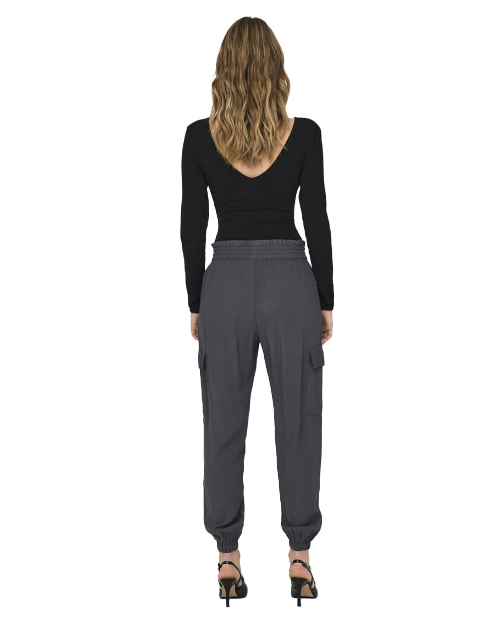 Pantalón Only Cargo Gris De Cintura Alta Con Largo 32" Para Mujer