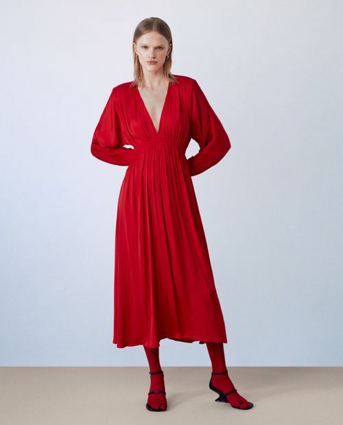 Vestido Sfera midi rojo manga larga para mujer