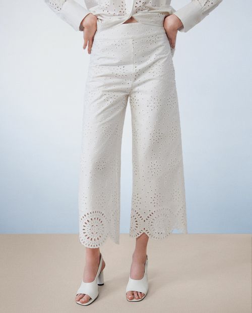 Pantalón Sfera culotte blanco de cintura alta para mujer