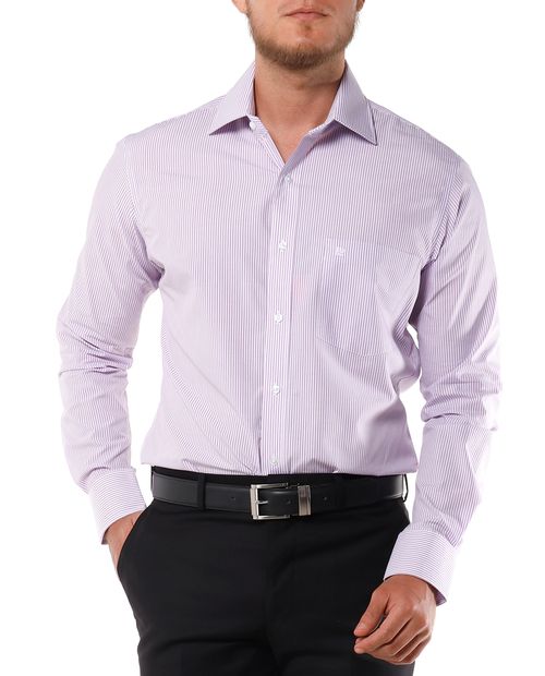 Camisa de vestir slim fit lila rayada para hombre