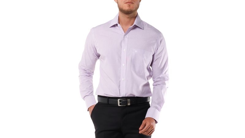 Camisa de vestir slim fit lila rayada para hombre