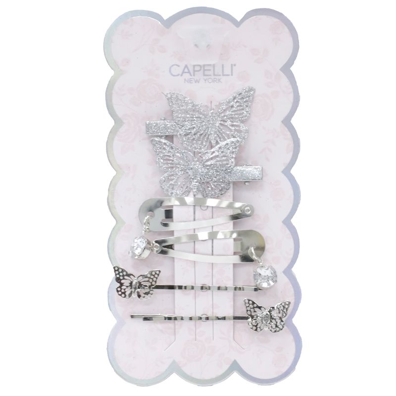 Set-de-6-clips-plateado-solido-para-niña--surtido-