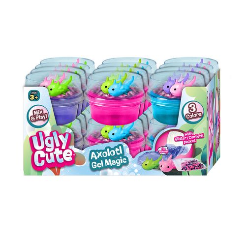 Ugly cute adopta y exprime figuras de ajolote en forma de bebida material goma
