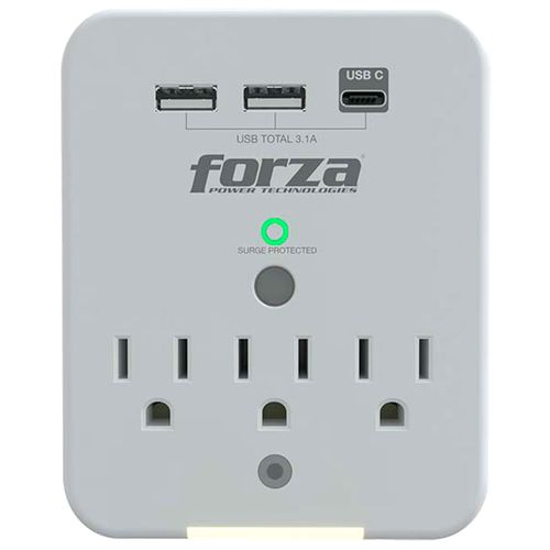 Protector de voltaje Forza 1875 Watts 3 tomas certificados NEMA 5-15R + 3 puertos USB
