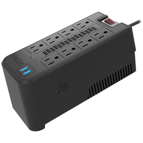 Regulador de voltaje Forza 1200Voltios/ 600Watts 8 tomas certificados NEMA 5-15R + 2 puertos USB