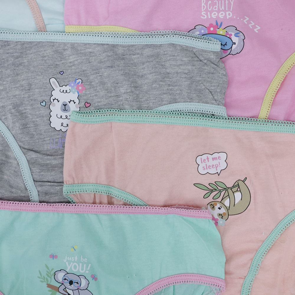 Set de 7 piezas ropa interior multicolor con estampado para niña