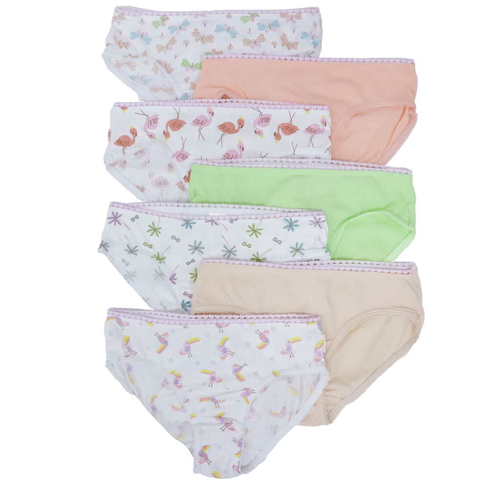 Set de 7 piezas ropa interior multicolor con estampado para niña