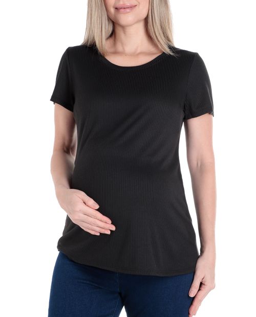 Camiseta Sabrina maternal negra manga corta para mujer
