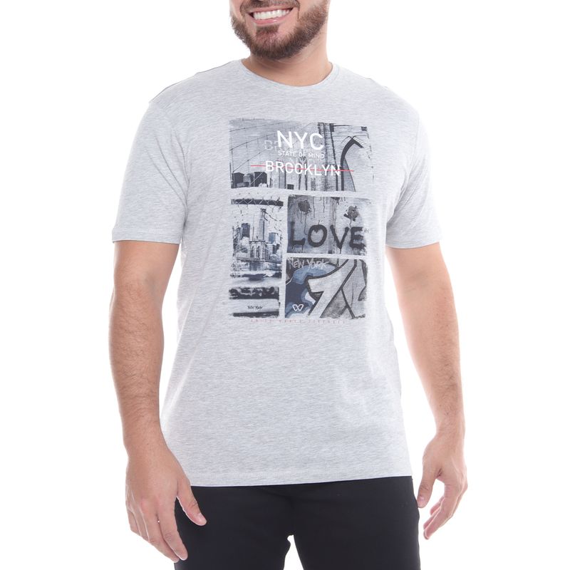 Camiseta Easy Wear gris estampada Brooklyn para hombre