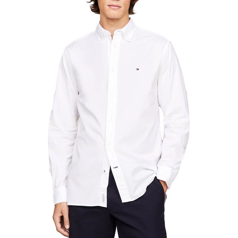 Camisa casual regular fit Tommy Hilfiger blanca solida para hombre