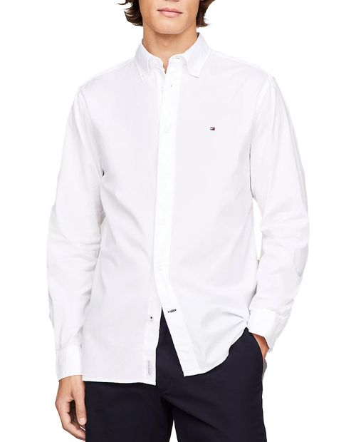 Camisa casual regular fit Tommy Hilfiger blanca sólida para hombre
