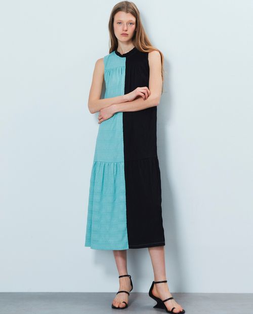 Vestido Sfera midi color blocking sin mangas para mujer